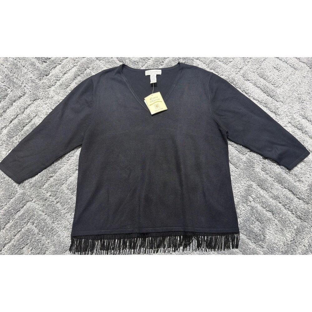 Vintage y2k Laura Martin Fringe Tassel Hem Knit Sweater Plus Size 2X New